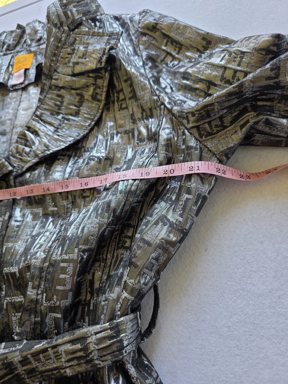 Ruby Rd. Black and Silver Metallic Ruffled Trench Coat - Picture 10 of 11